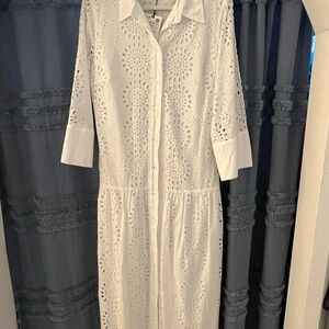 Zara White Long Sleeve Eyelet Dress